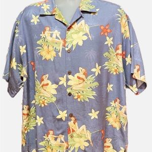 Men’s TOMMY BAHAMA Silk Hawaiian Shirt Size Large Blue Bathing Beauties